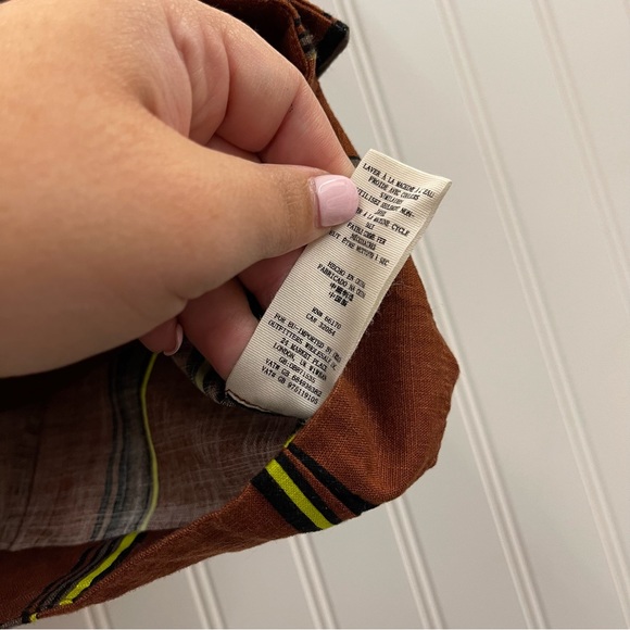 Free People 2 Pc Brown Stripe Sleeveless Top Three Button Mini Skirt Set Sz 10 - Picture 14 of 14